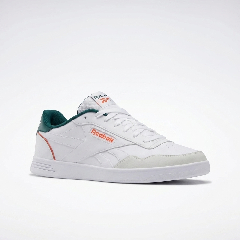 NEW REEBOK unisex court advance shoes in feather white/collegiate green/pump ora